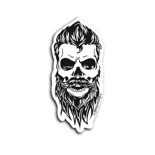 Bearded Skull Sticker - Black & White Sticker - Little Shop of Curiosity
