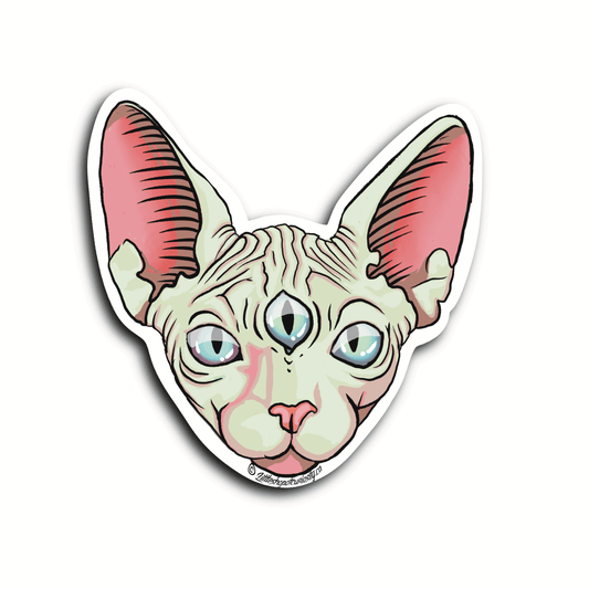 Three-Eyed Cat Sticker - Colour Sticker - Little Shop of Curiosity